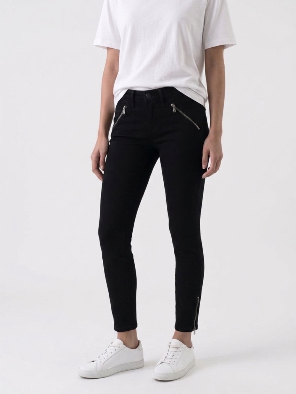 Paige Black Skinny Zip-Detail Jeans